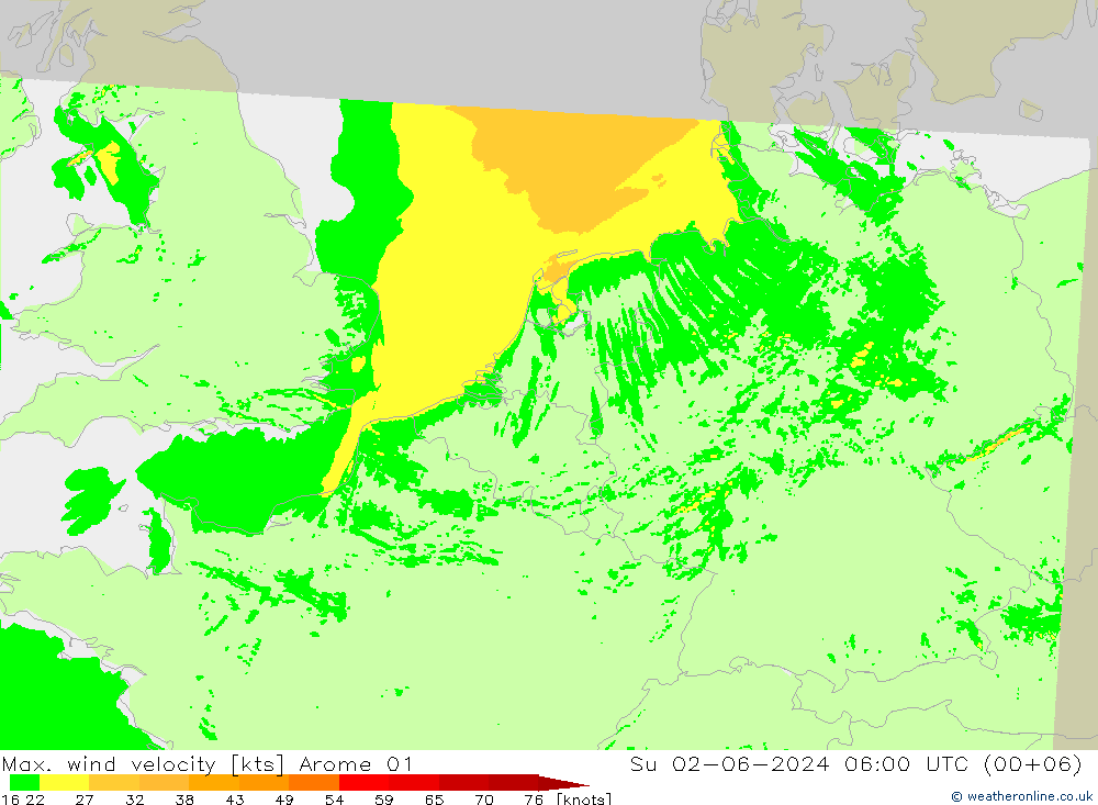 Max. wind velocity Arome 01 Вс 02.06.2024 06 UTC