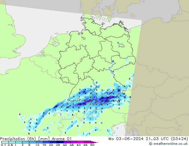 Precipitação (6h) Arome 01 Seg 03.06.2024 03 UTC