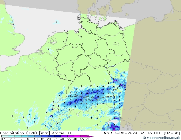 Precipitación (12h) Arome 01 lun 03.06.2024 15 UTC