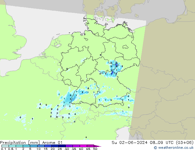 Srážky Arome 01 Ne 02.06.2024 09 UTC
