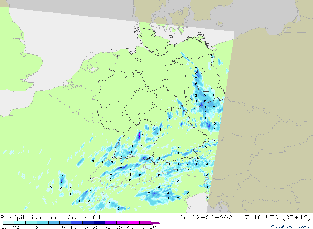 Precipitation Arome 01 Su 02.06.2024 18 UTC