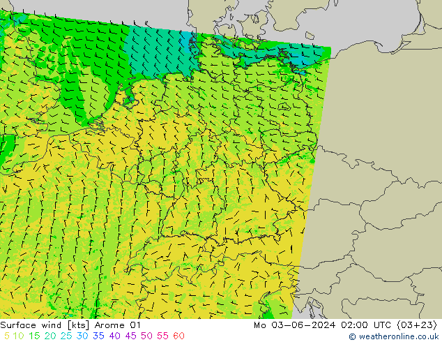 Surface wind Arome 01 Mo 03.06.2024 02 UTC