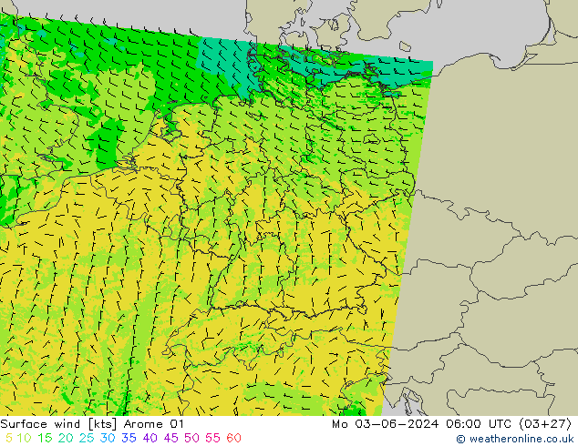 Wind 10 m Arome 01 ma 03.06.2024 06 UTC