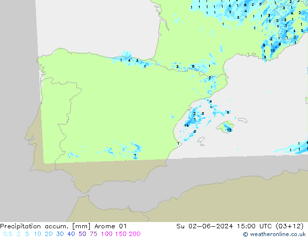 Precipitation accum. Arome 01 Su 02.06.2024 15 UTC