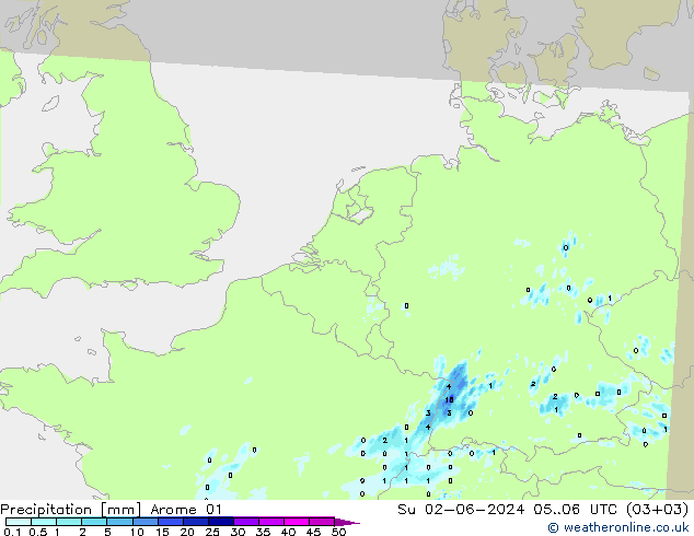 Neerslag Arome 01 zo 02.06.2024 06 UTC