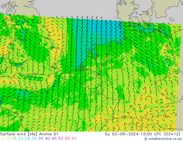 Wind 10 m Arome 01 zo 02.06.2024 15 UTC