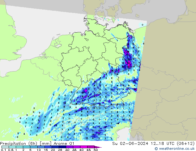 Precipitación (6h) Arome 01 dom 02.06.2024 18 UTC