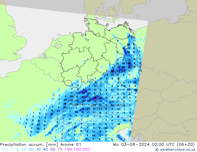 Toplam Yağış Arome 01 Pzt 03.06.2024 02 UTC