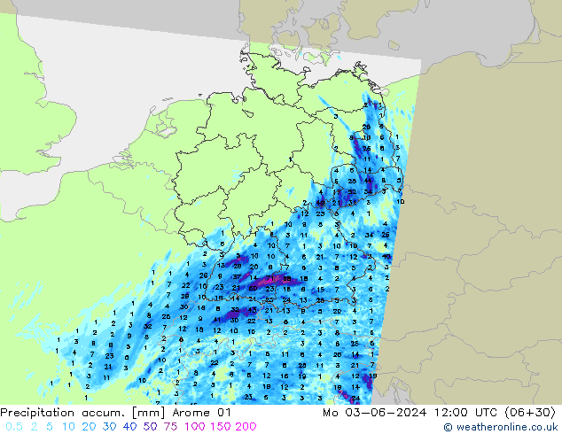 Toplam Yağış Arome 01 Pzt 03.06.2024 12 UTC