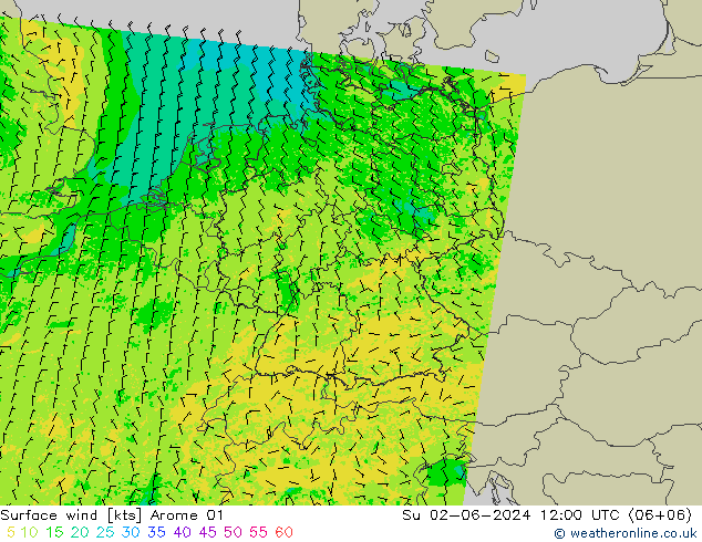 Surface wind Arome 01 Su 02.06.2024 12 UTC