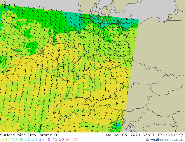 Rüzgar 10 m Arome 01 Pzt 03.06.2024 06 UTC