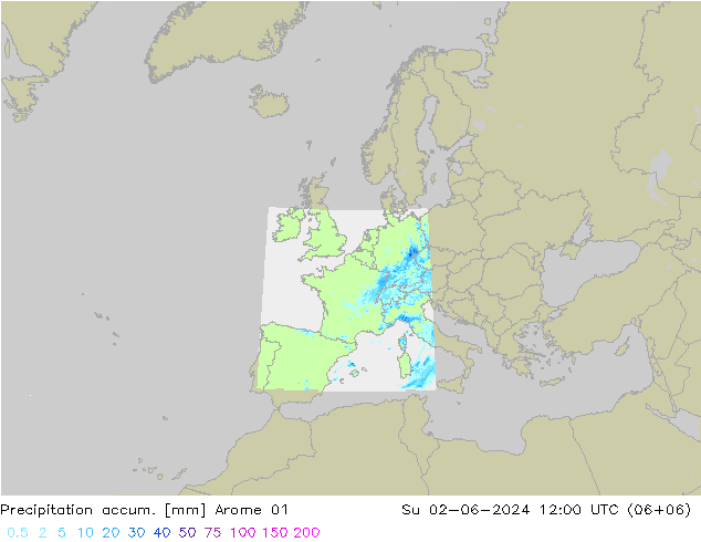 Precipitación acum. Arome 01 dom 02.06.2024 12 UTC