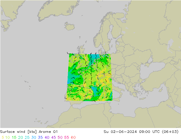 Rüzgar 10 m Arome 01 Paz 02.06.2024 09 UTC
