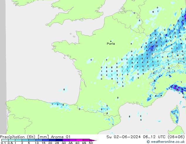 Precipitação (6h) Arome 01 Dom 02.06.2024 12 UTC