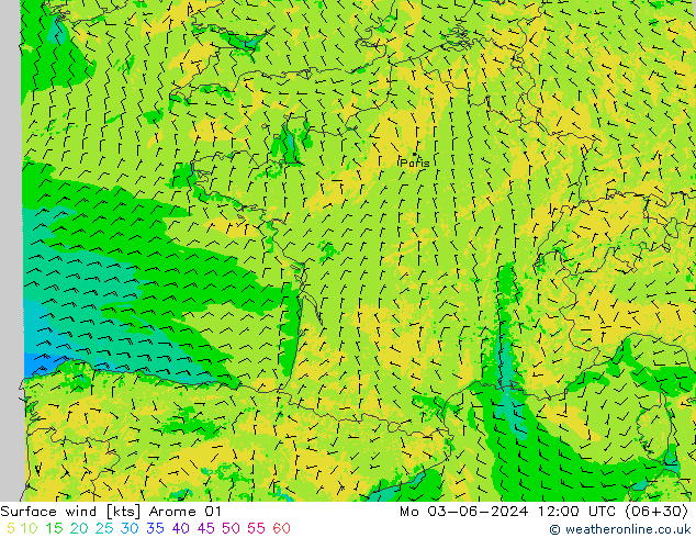 Surface wind Arome 01 Mo 03.06.2024 12 UTC