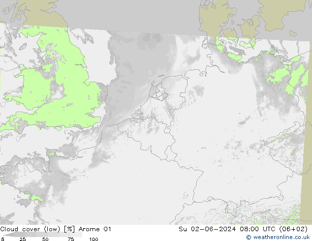 Bewolking (Laag) Arome 01 zo 02.06.2024 08 UTC