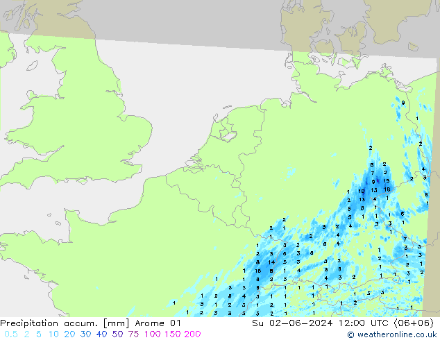 Precipitation accum. Arome 01  02.06.2024 12 UTC