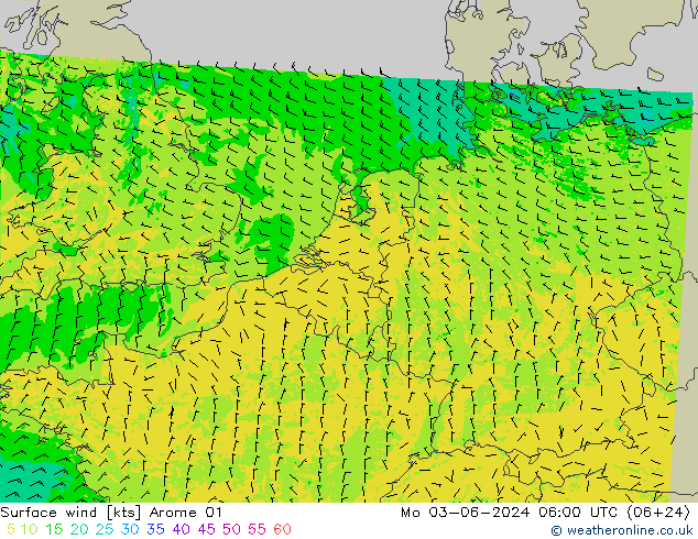 Surface wind Arome 01 Po 03.06.2024 06 UTC
