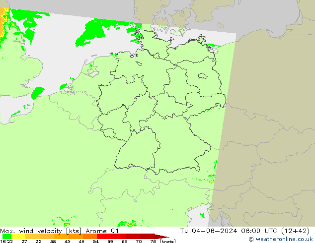 Max. wind velocity Arome 01 вт 04.06.2024 06 UTC