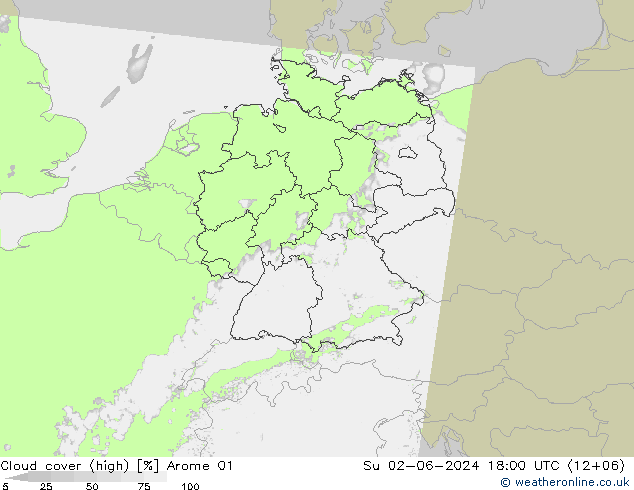 Bewolking (Hoog) Arome 01 zo 02.06.2024 18 UTC