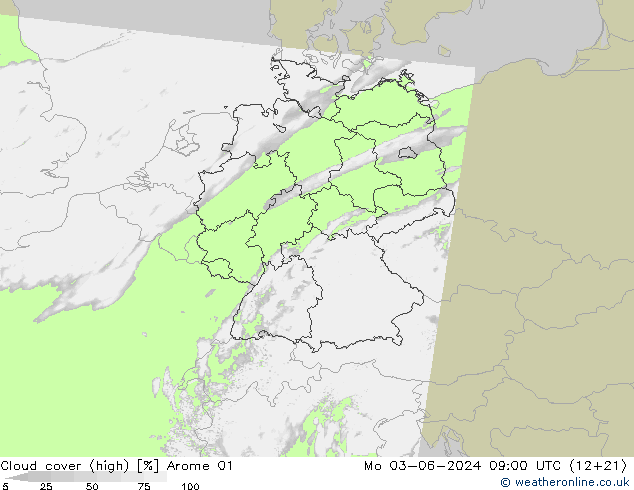 Wolken (hohe) Arome 01 Mo 03.06.2024 09 UTC