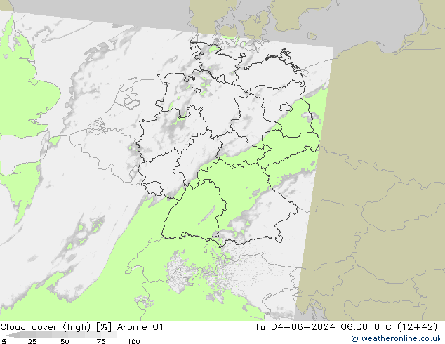 Nuages (élevé) Arome 01 mar 04.06.2024 06 UTC