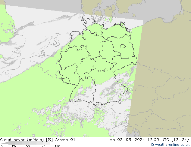 Cloud cover (middle) Arome 01 Mo 03.06.2024 12 UTC