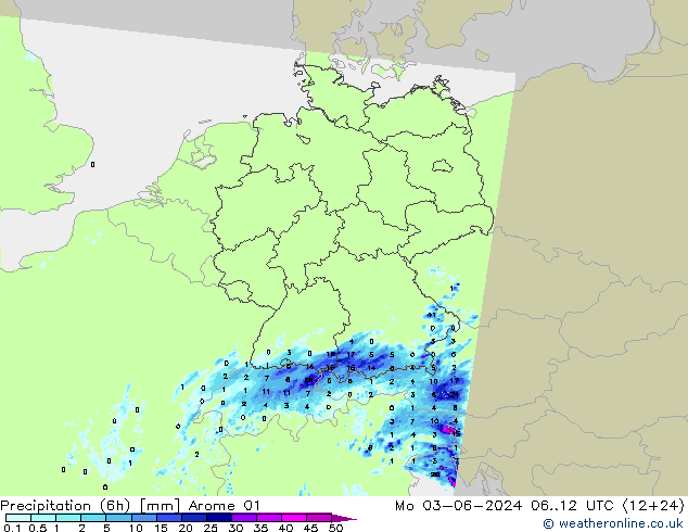 Precipitation (6h) Arome 01 Mo 03.06.2024 12 UTC