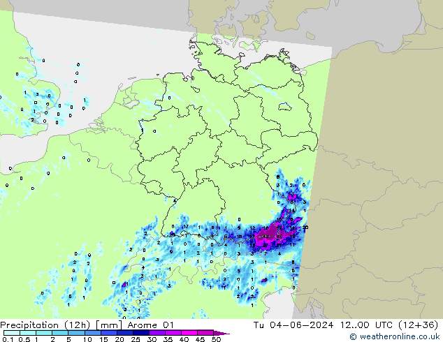 Precipitação (12h) Arome 01 Ter 04.06.2024 00 UTC