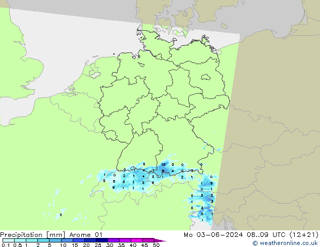 Srážky Arome 01 Po 03.06.2024 09 UTC