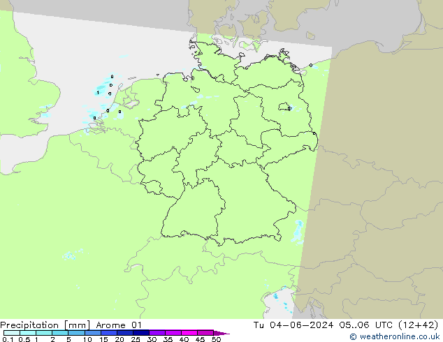 Srážky Arome 01 Út 04.06.2024 06 UTC