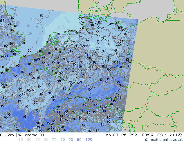 RH 2m Arome 01 lun 03.06.2024 00 UTC