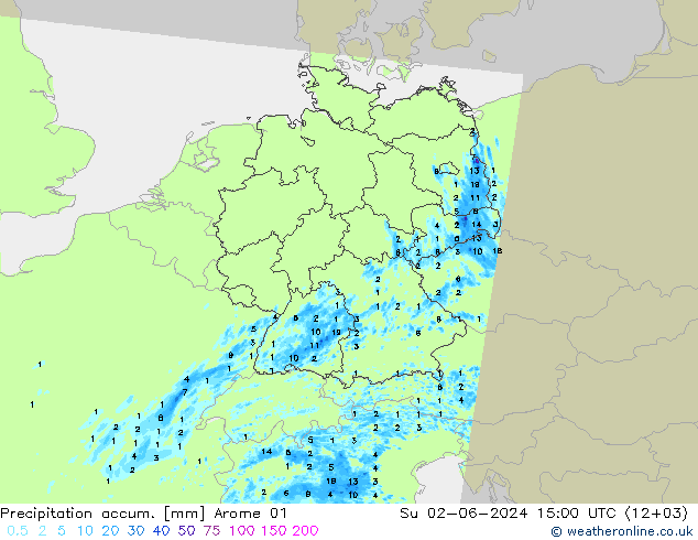 Precipitation accum. Arome 01 Ne 02.06.2024 15 UTC
