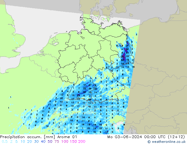 Nied. akkumuliert Arome 01 Mo 03.06.2024 00 UTC