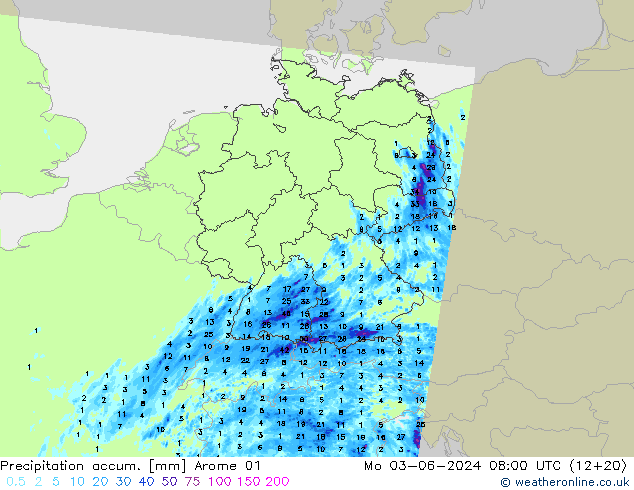 Nied. akkumuliert Arome 01 Mo 03.06.2024 08 UTC