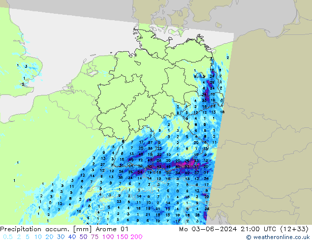 Precipitation accum. Arome 01 Seg 03.06.2024 21 UTC