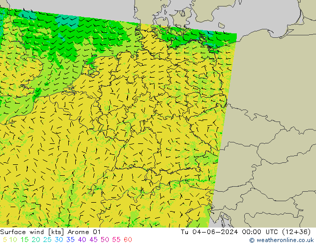 Vento 10 m Arome 01 Ter 04.06.2024 00 UTC