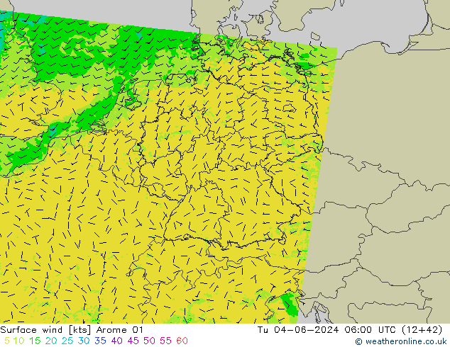 Rüzgar 10 m Arome 01 Sa 04.06.2024 06 UTC