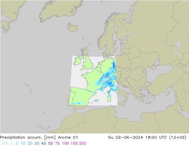 Precipitation accum. Arome 01 Dom 02.06.2024 18 UTC