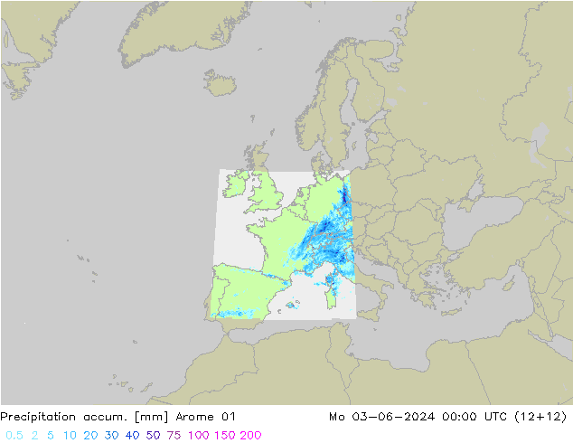 Nied. akkumuliert Arome 01 Mo 03.06.2024 00 UTC