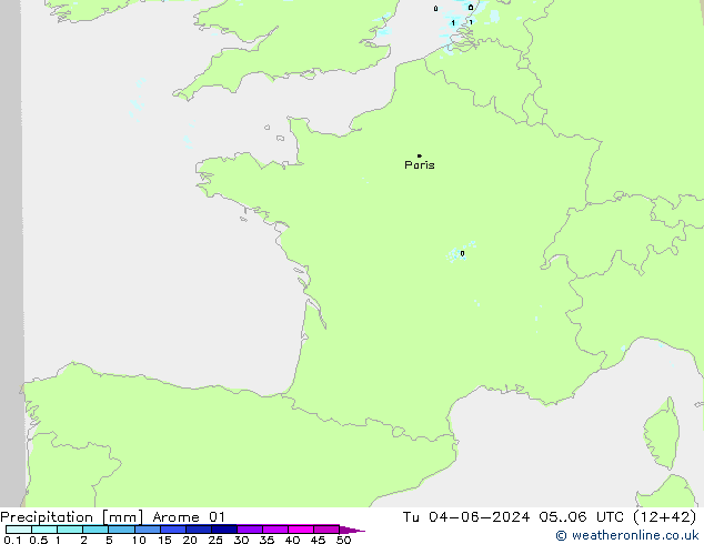 Niederschlag Arome 01 Di 04.06.2024 06 UTC