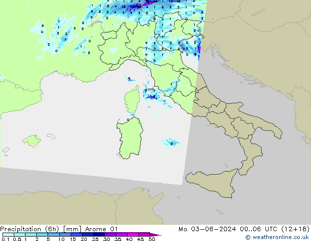 Yağış (6h) Arome 01 Pzt 03.06.2024 06 UTC