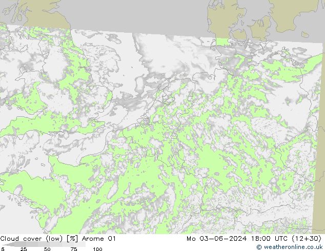 Bewolking (Laag) Arome 01 ma 03.06.2024 18 UTC