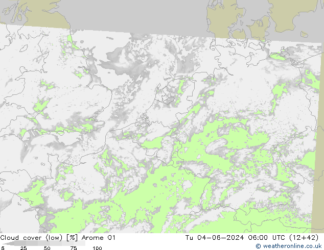Wolken (tief) Arome 01 Di 04.06.2024 06 UTC
