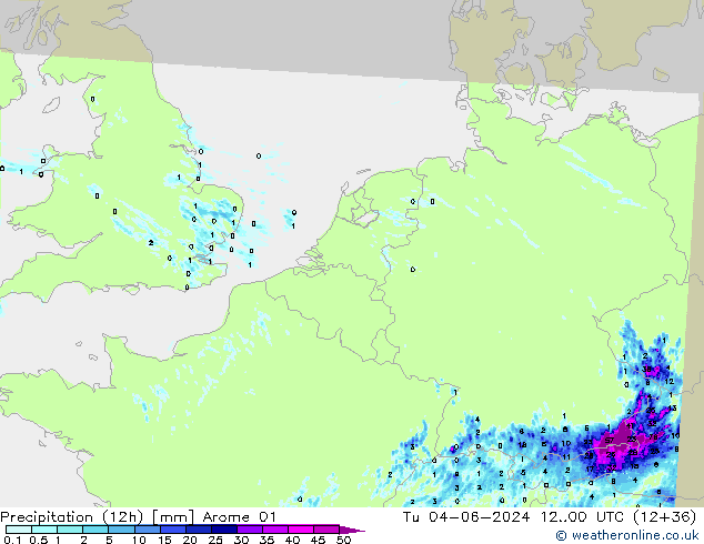Precipitazione (12h) Arome 01 mar 04.06.2024 00 UTC