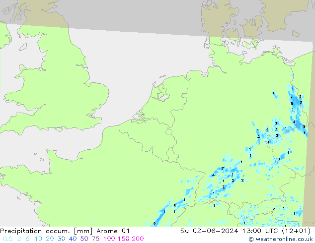 Precipitación acum. Arome 01 dom 02.06.2024 13 UTC