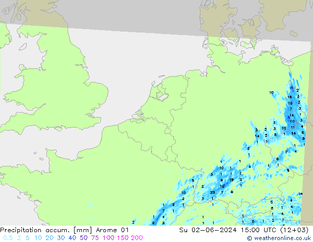 Totale neerslag Arome 01 zo 02.06.2024 15 UTC