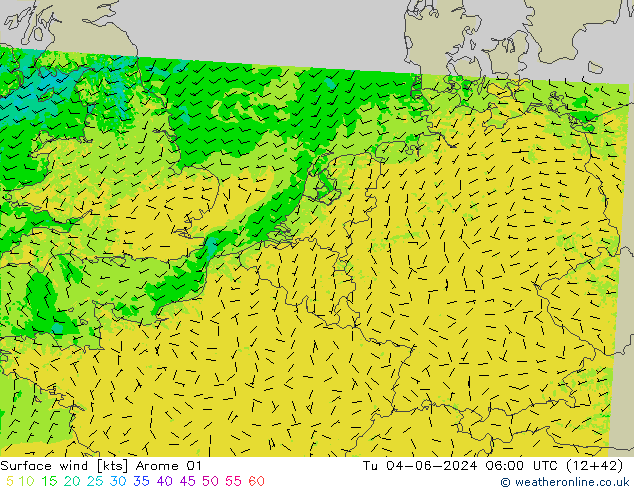 Rüzgar 10 m Arome 01 Sa 04.06.2024 06 UTC