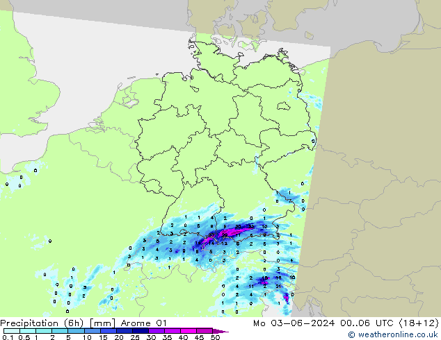 Precipitación (6h) Arome 01 lun 03.06.2024 06 UTC
