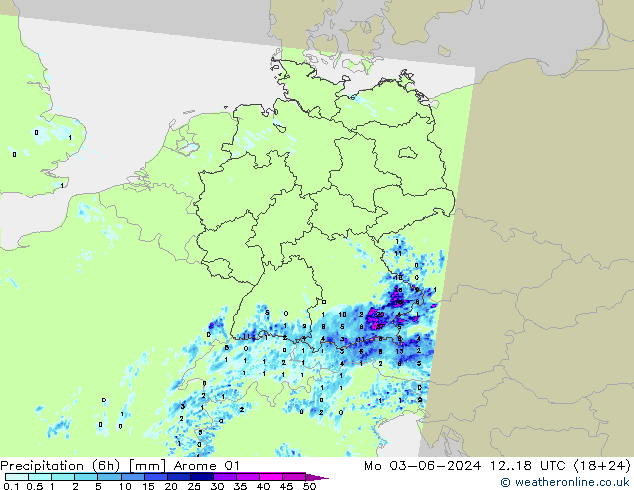 Precipitazione (6h) Arome 01 lun 03.06.2024 18 UTC